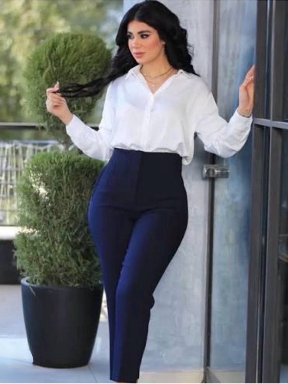 Zara Navy High-Waist Skinny Trousers size Small